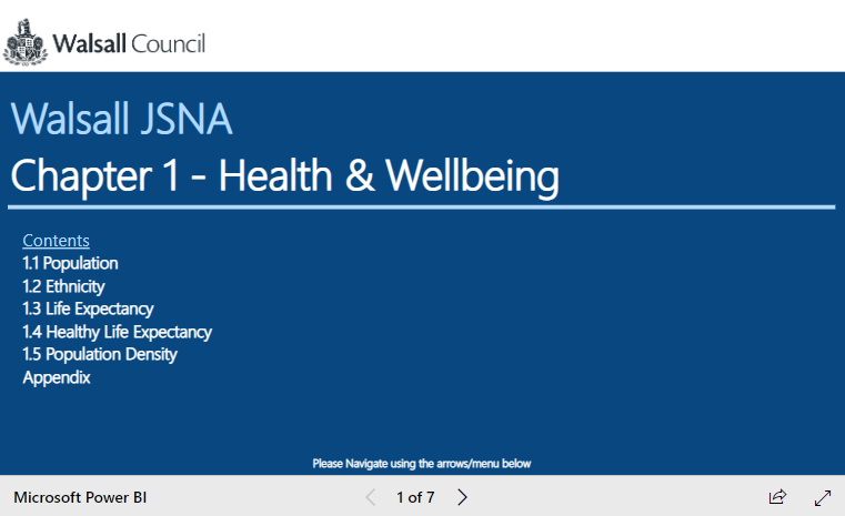 jsna chapter 1 Health and Wellbeing, image and link to dashboard