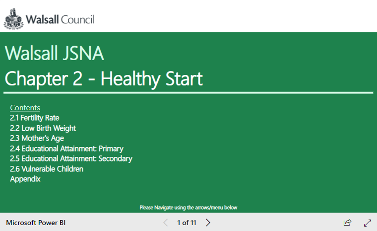 JSNA chapter 2 Healthy Start, image and link to dashboard