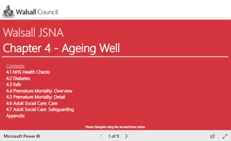 JSNA chapter 4 Aging Well, image and link to dashboard