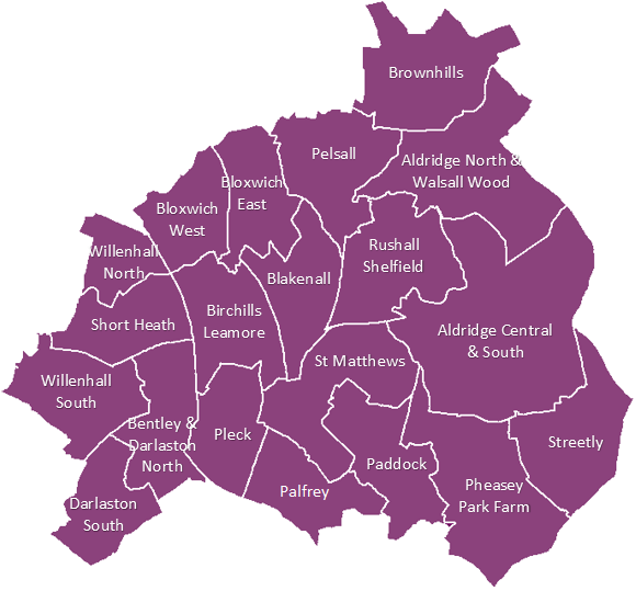 Map of Walsall's Wards